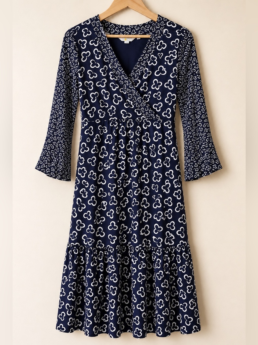 Boden Hettie Faux Wrap Jersey Dress Navy White Print Size 4